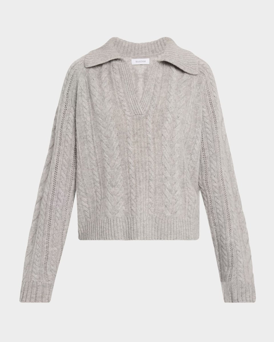 Airy Cable-Knit Cashmere Polo Sweater